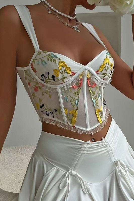 Embroidered Sheer Corset